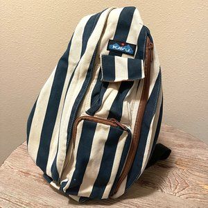Kavu Blue & Cream Stripped Rope Sling Crossbody Mini Backpack